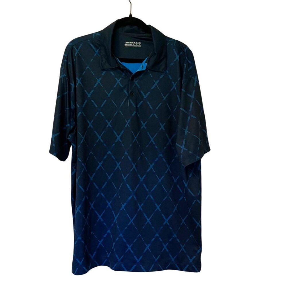 Nike Golf FitDry Polo Shirt XL Blue Diamond Print Dri-FIT Style